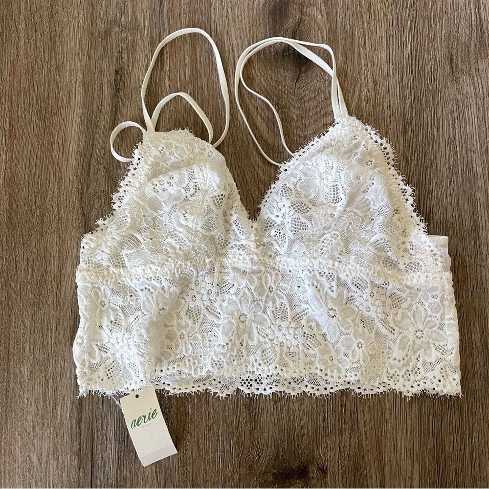 Aerie Eyelash Lace Longline White Bralette